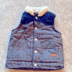 7 for all Mankind Denim Vest, Quilted, Flannel Lining, Corduroy, Faux Fur Collar